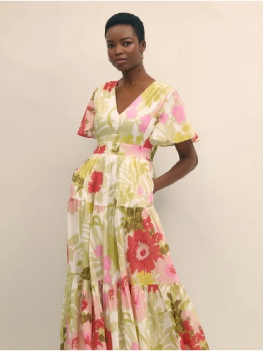 Brooks Brothers Pink and Green Floral Tiered Midi Dress - Picture 3 of 4